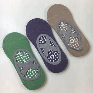 Womens Yoga Socks Set 3 Non-Slip Bottom Grips Solid Green Purple Beige